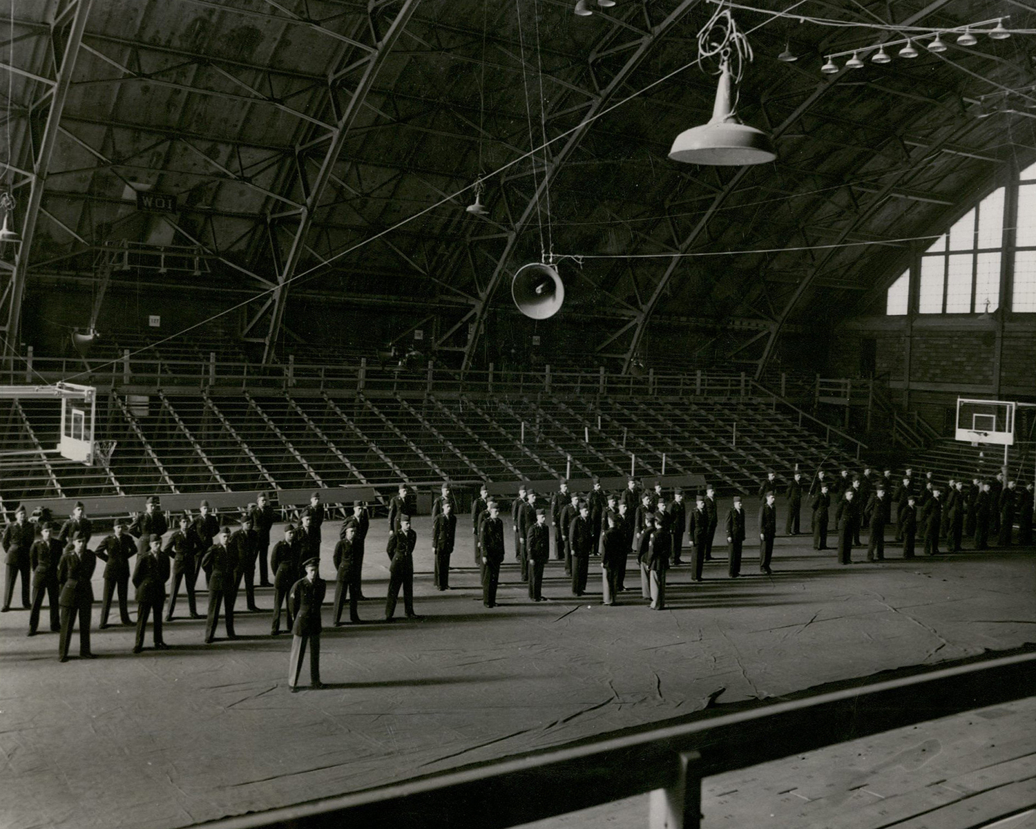 Lined up inside armory