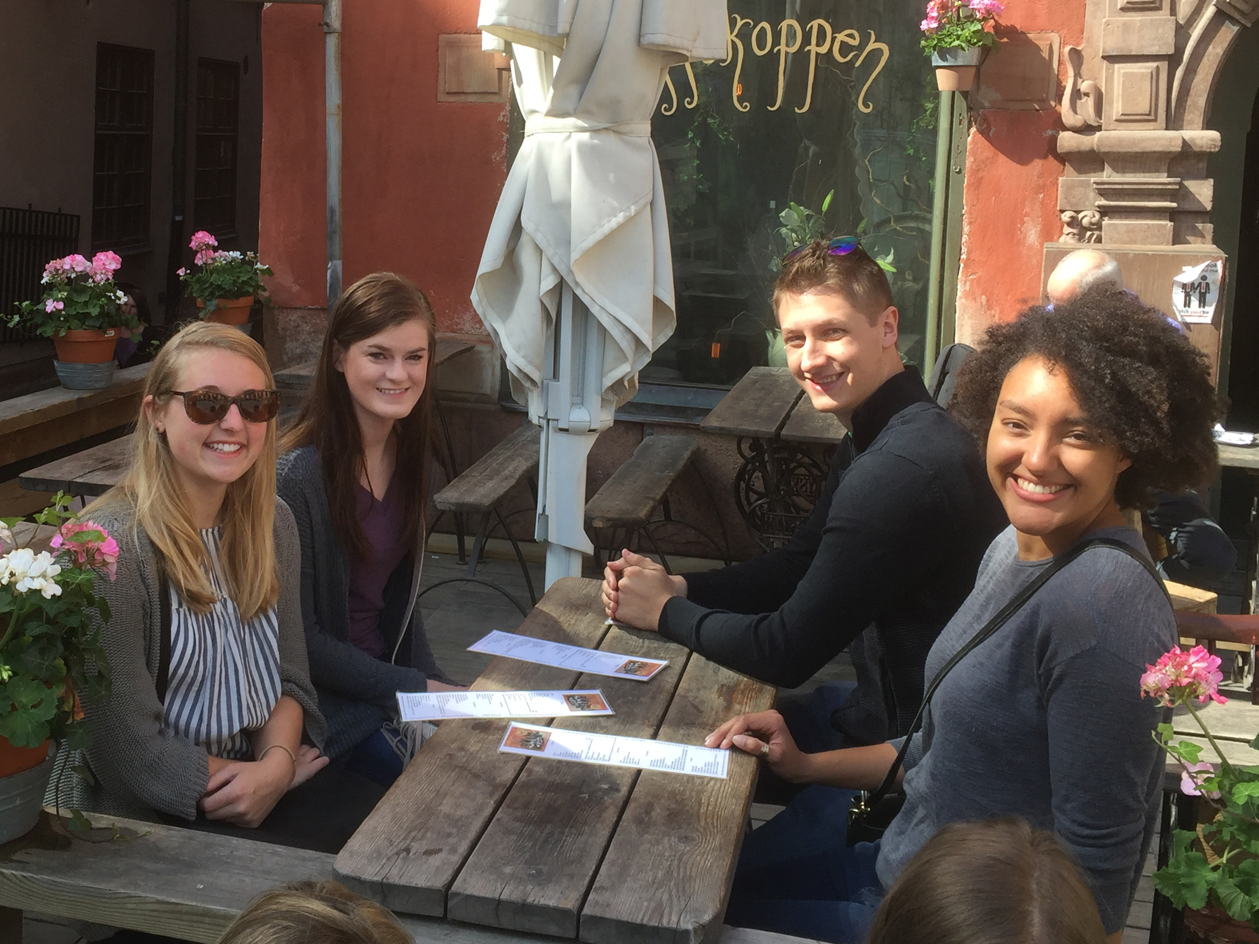 From left, Alyssa Hill, Anne Marie Greenwood, Taylor Mankle and Natasha Hill visit a restaurant in Stockholm.