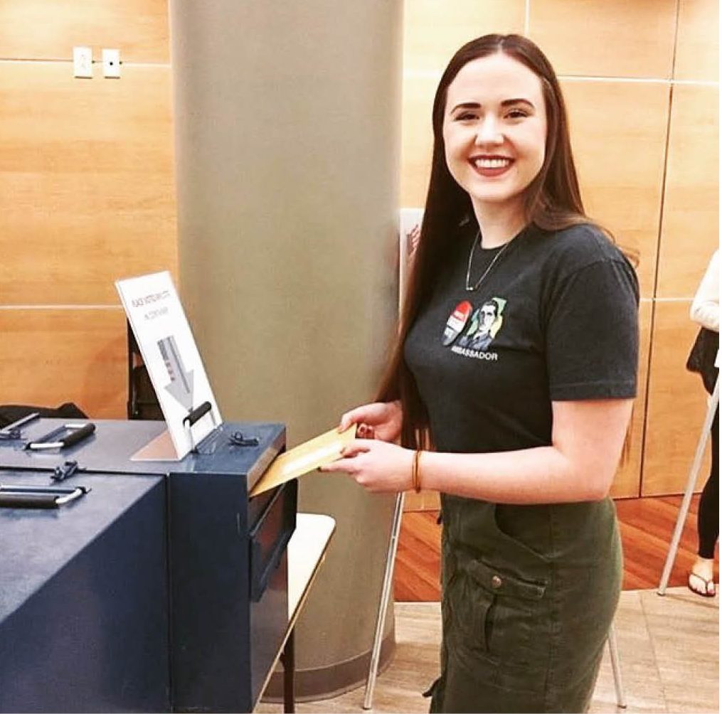 Olivia Anderson, a senior at Simpson College and an Andrew Goodman Foundation ambassador, casts her vote early on Oct. 25 to encourage other students to remember to vote. Olivia Anderson, a senior at Simpson College and an Andrew Goodman Foundation ambassador, casts her vote early on Oct. 25 to encourage other students to remember to vote. (https://andrewgoodman.org)