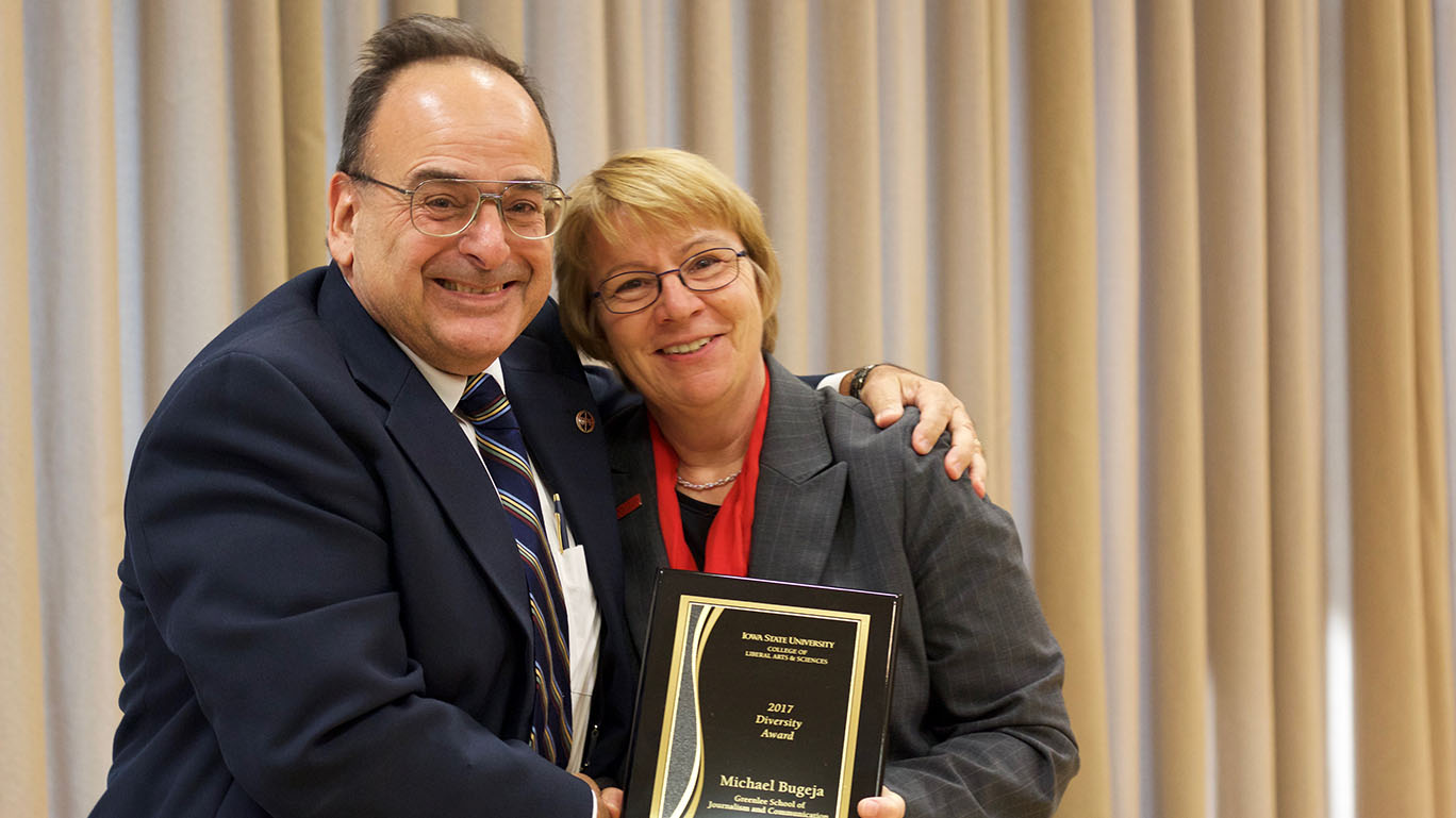 MIchael Bugeja, professor, and Beate Schmittmann, dean of the College of Liberal Arts and Sciences