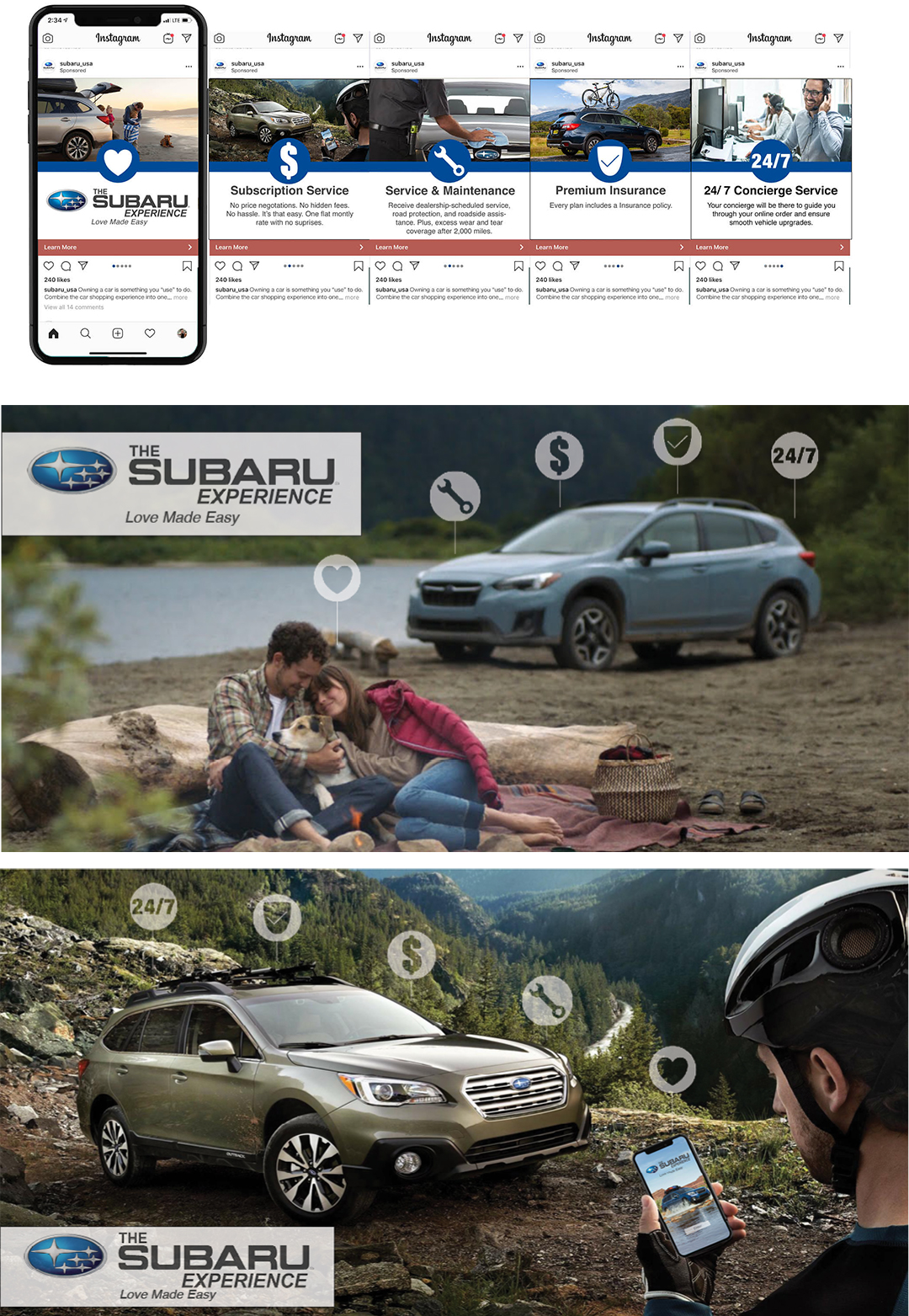 Emilee Drost, senior in advertising, Riley Holtrop (’19 advertising), and Jakob Hill (’19 advertising), received Gold in the Elements of Advertising Category for their “Love Made Easy” social media campaign for Subaru.