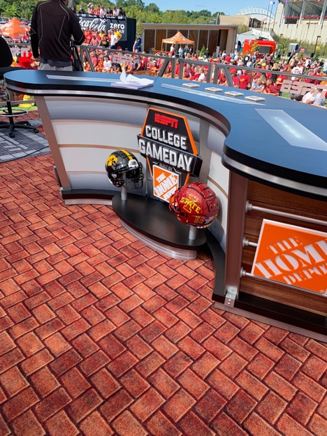 The College GameDay desk on the production set
