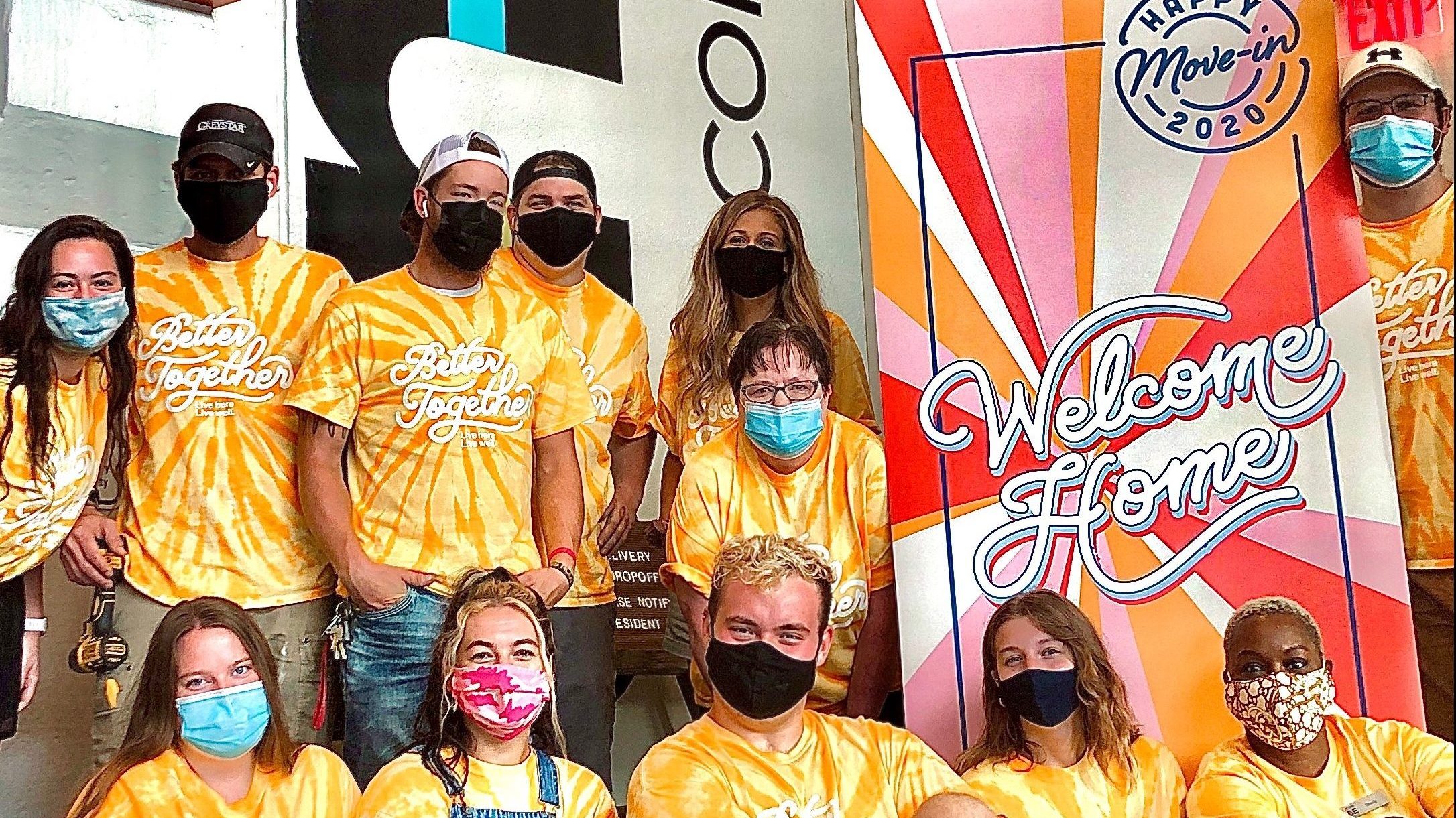 Dakota Trenkamp and fellow interns with face coverings
