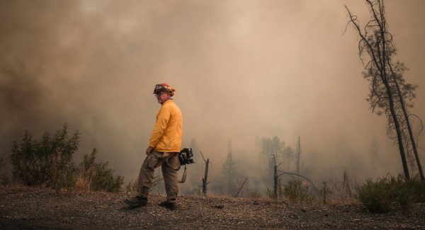 Al Henkel out in the field reporting on a wildfires.