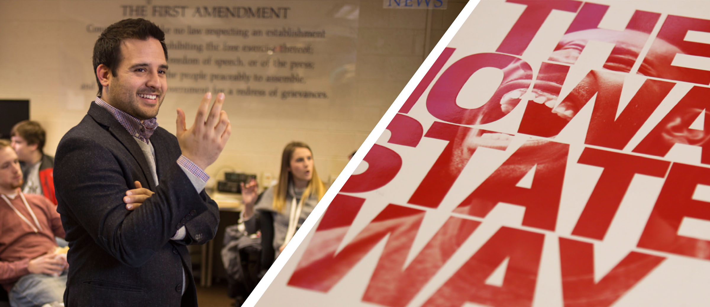 Lawrence Cunningham (left) is back leading the Iowa State Daily into a new era as the Iowa State Daily Media Group. The group will
continue to produce a print newspaper, but plans to explore more digital offerings and niche publications like Hoops magazine (right).