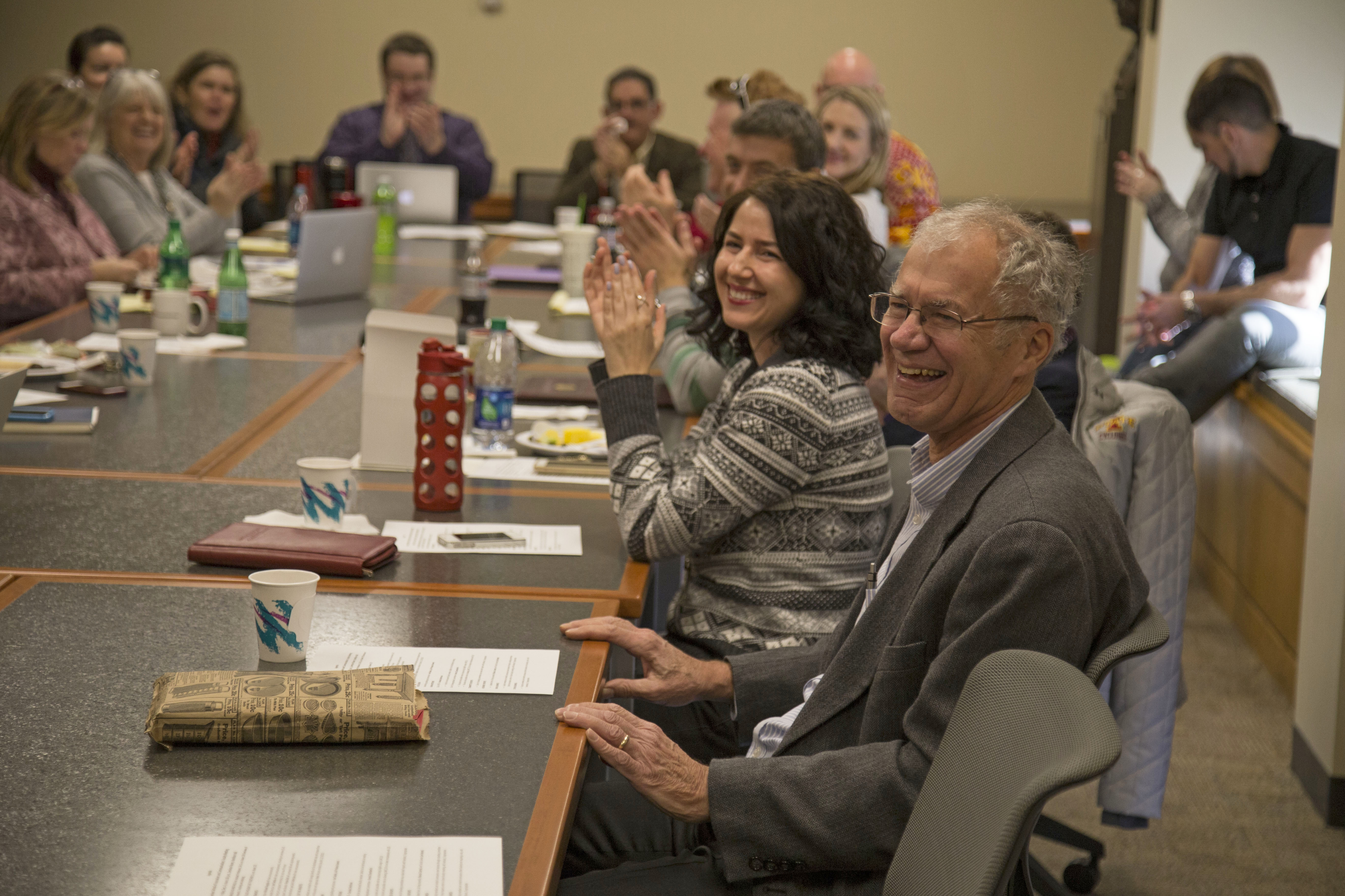 Greenlee faculty celebrated Abbott’s retirement at the final faculty meeting of the fall 2015 semester. Photo by Matt Wettengel
