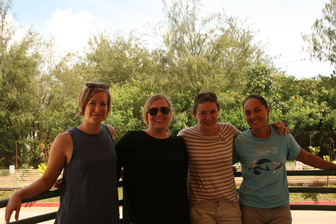 In July 2017, a team of Iowa State researchers spent 10 days in Guam. From left to right: Greenlee graduate research assistant Kimberly Nelson, Greenlee Assistant Professor Dara Wald, EEOB Assistant Professor Haldre Rogers and Ann Marie Gawel, EEOB graduate research assistant. Photo courtesy of Dara Wald