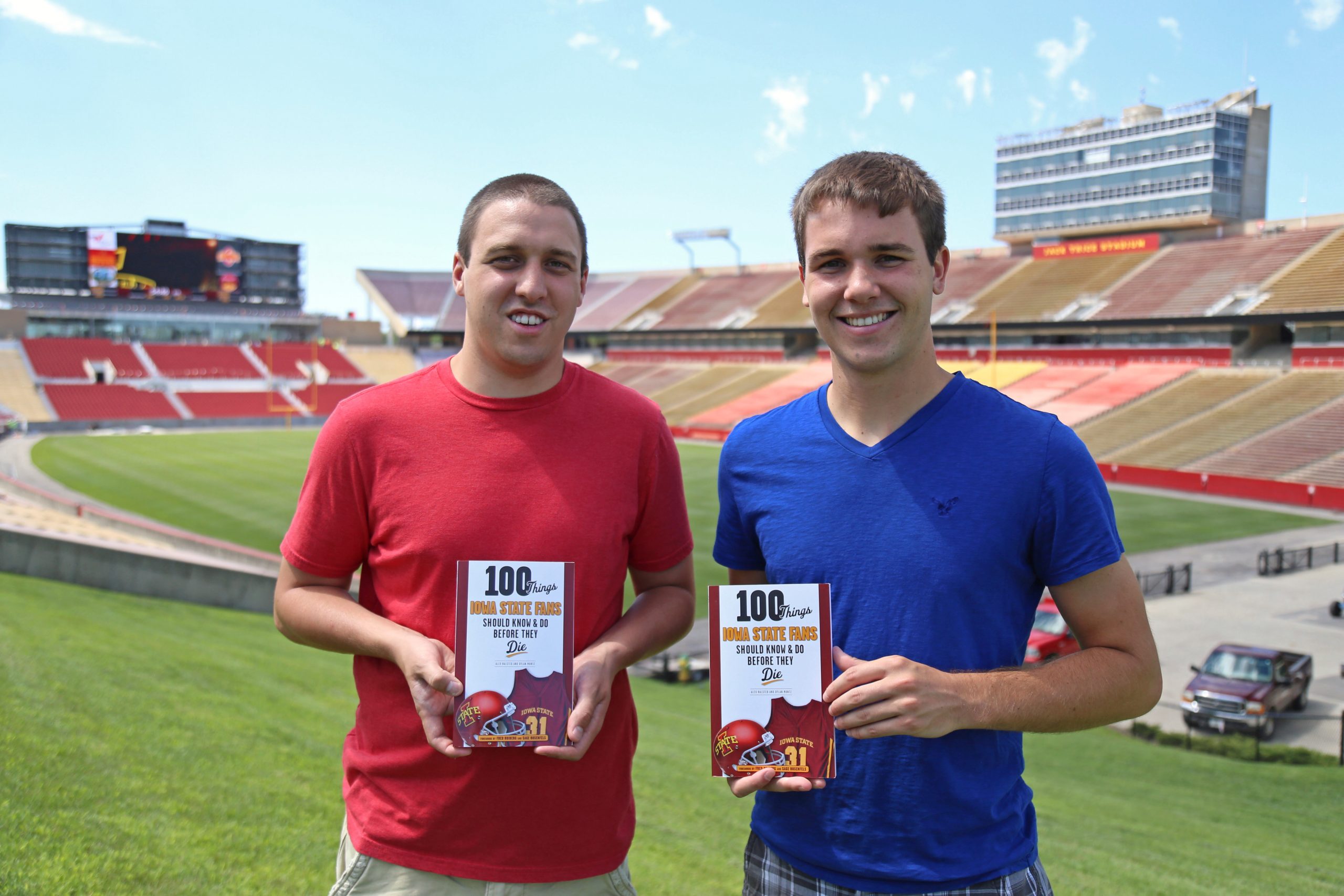 Alex Halsted, ‘14, who covers ISU athletics for the Scout Media Network, and Dylan Montz, ‘14, sports reporter for the Cedar Rapid Gazette, co-authored “100 Things Iowa State Fans Should Know & Do Before They Die.” The book was released last September and makes a perfect gift for any Cyclones fan. It can be purchased through Amazon. Photo by Matt Wettengel