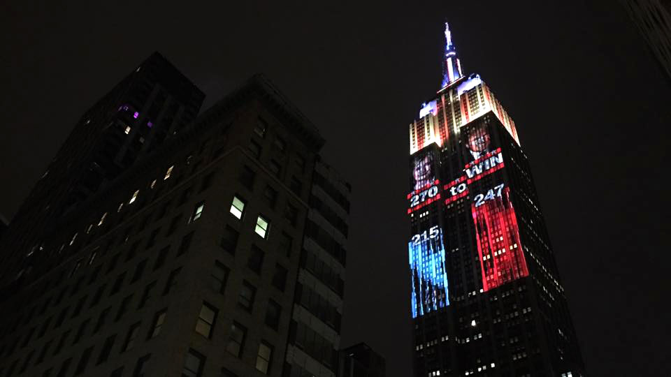 Lissandra Villa snapped a photo of an electoral vote projection on the Empire State Building while in New York City on election day. 