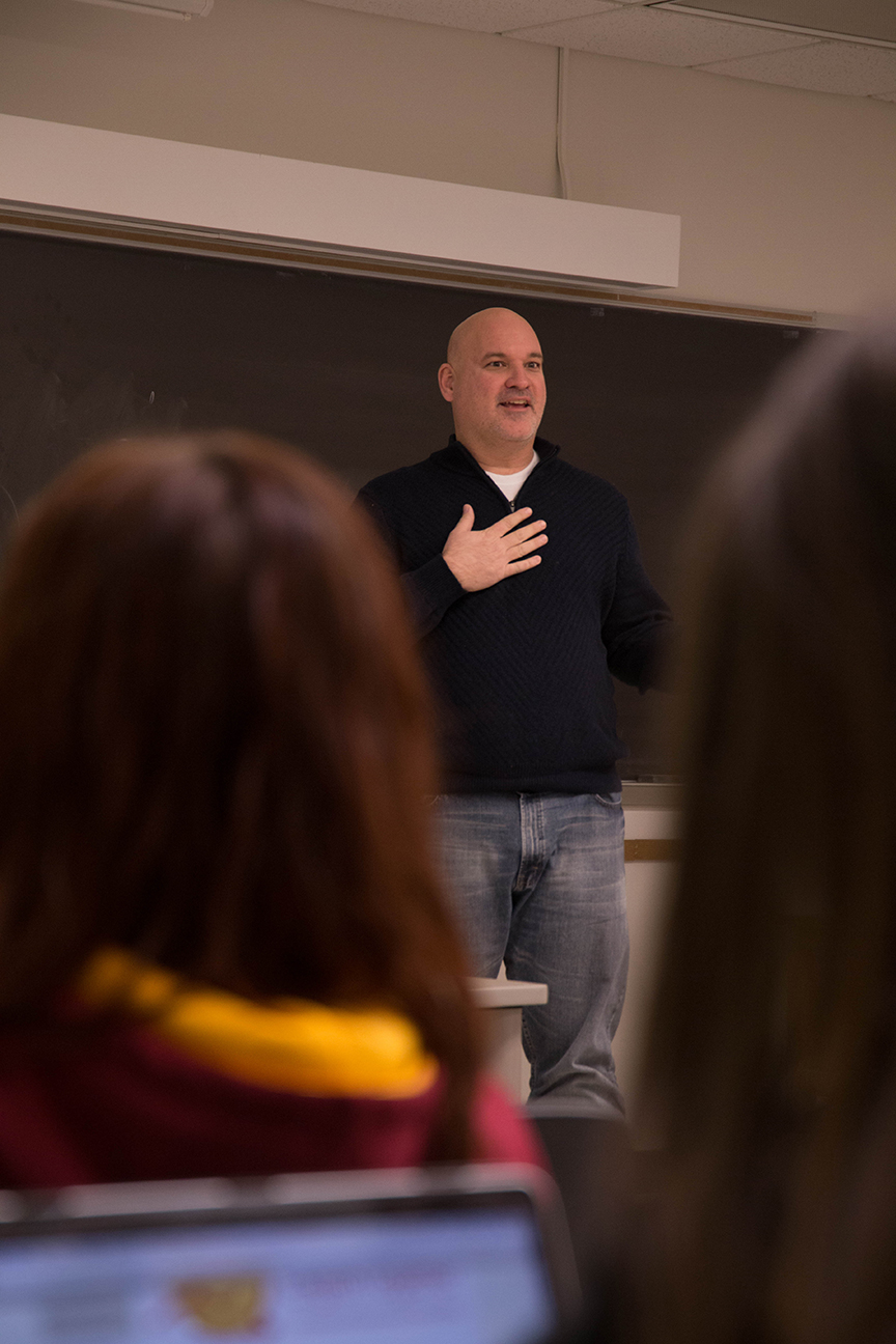 Michael Wigton teaches Strategic Planning for Social Media in fall 2018. Photo by Megan Gilbert