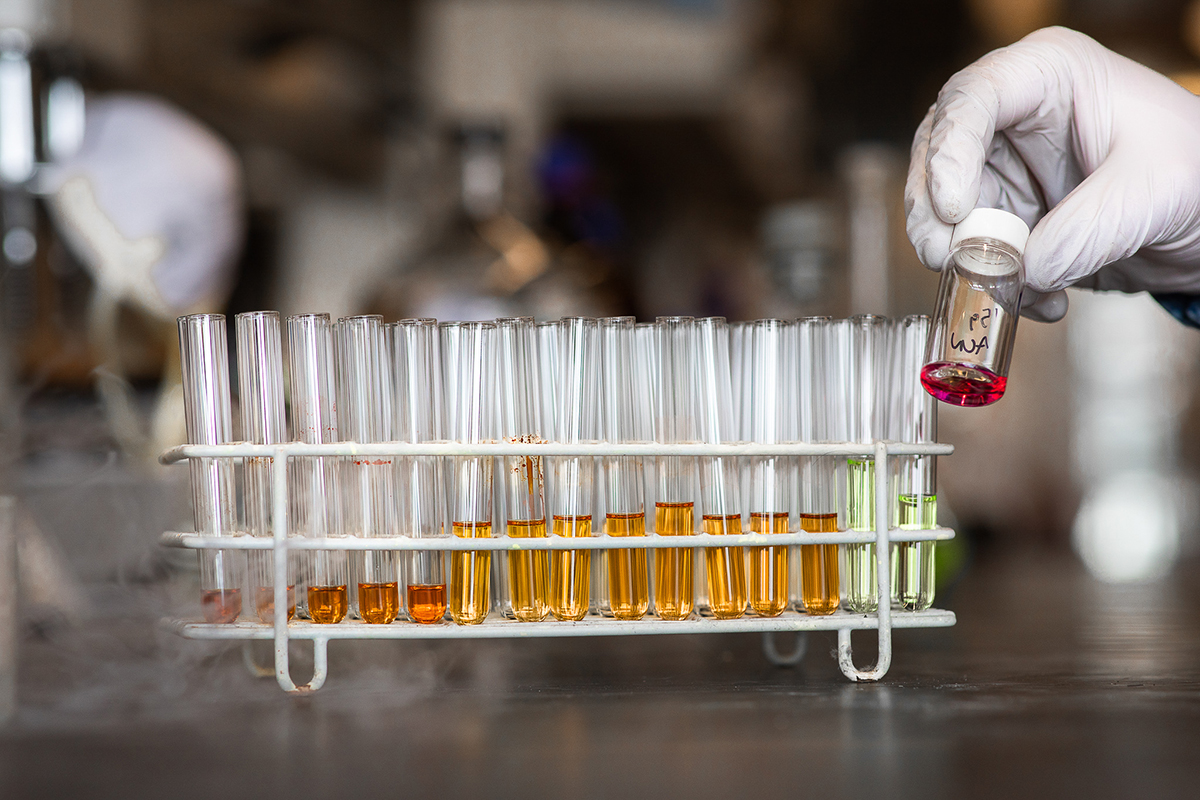 Test tubes with orange liquid