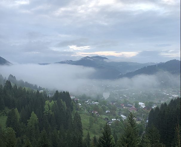 Beautiful mountains are shrouded in mist in Western Ukraine