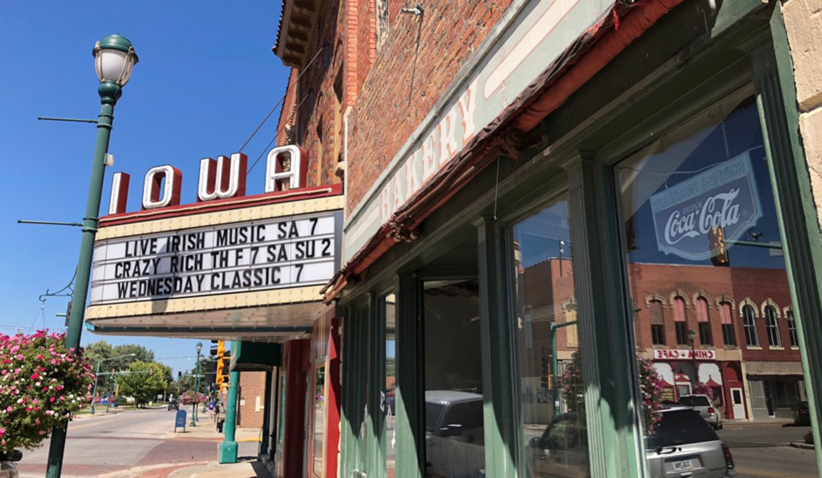 A photo that depicts the downtown area of a small, rural Iowa town.