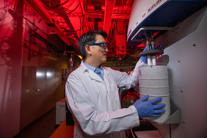 Wenyu Huang in his chemistry lab at Iowa State University.