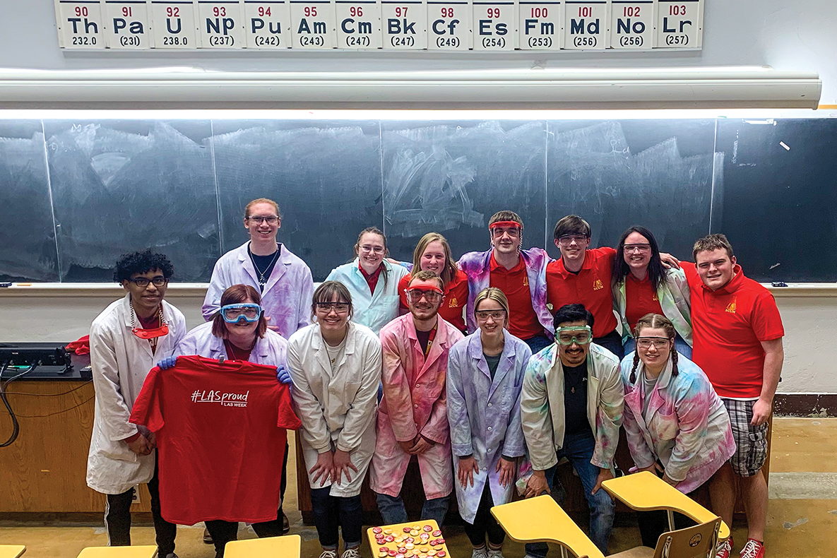 Members of the campus and Ames community watched in awe as the Society of Chemistry Undergraduate Majors demonstrated chemical reactions in Gilman Hall.
