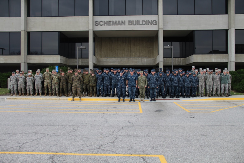 All of the ROTC branches at Iowa State form up together in front of the Scheman Building.