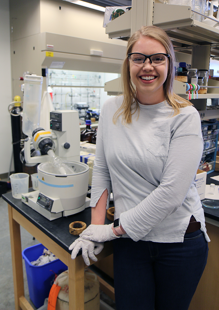 Grace Lutovsky poses in the chemistry lab.