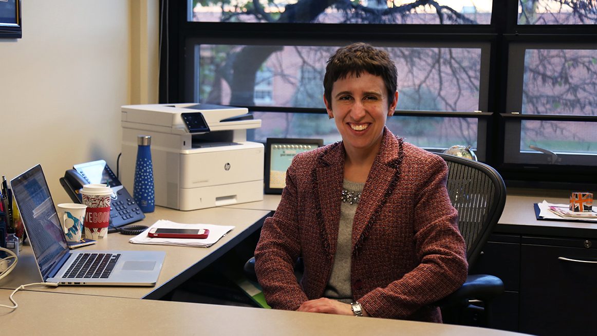 a woman in her office