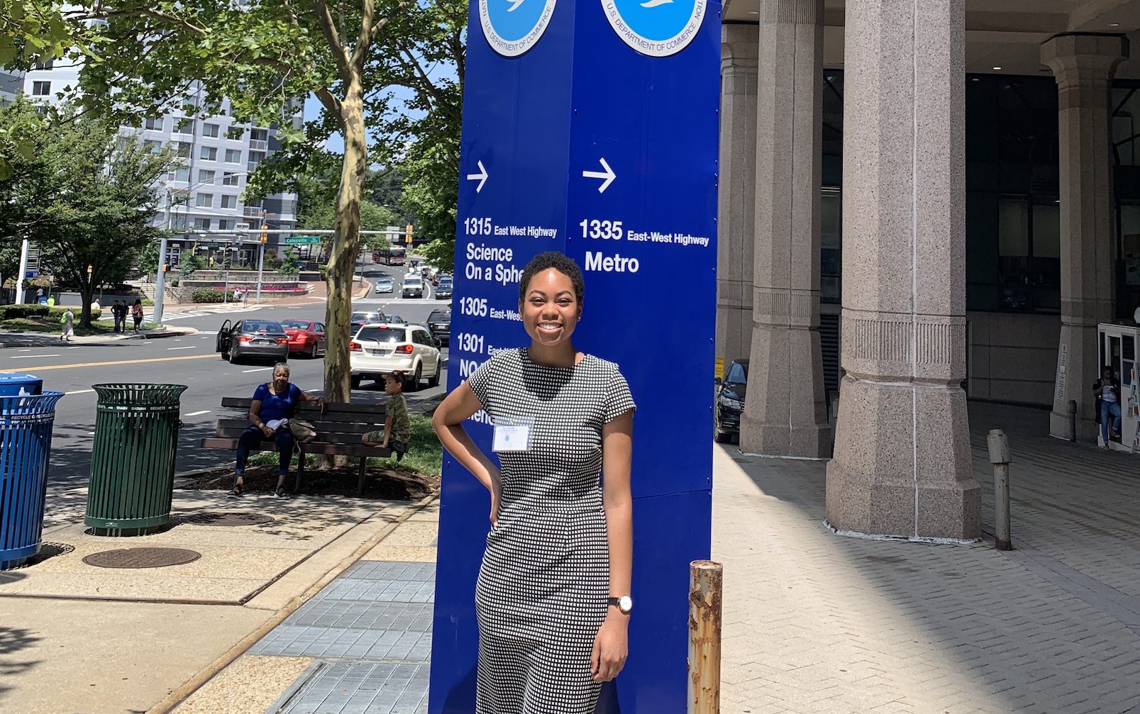 Toni Sleugh in front of NOAA sign