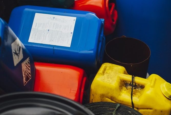 Discarded plastic containers piled up.