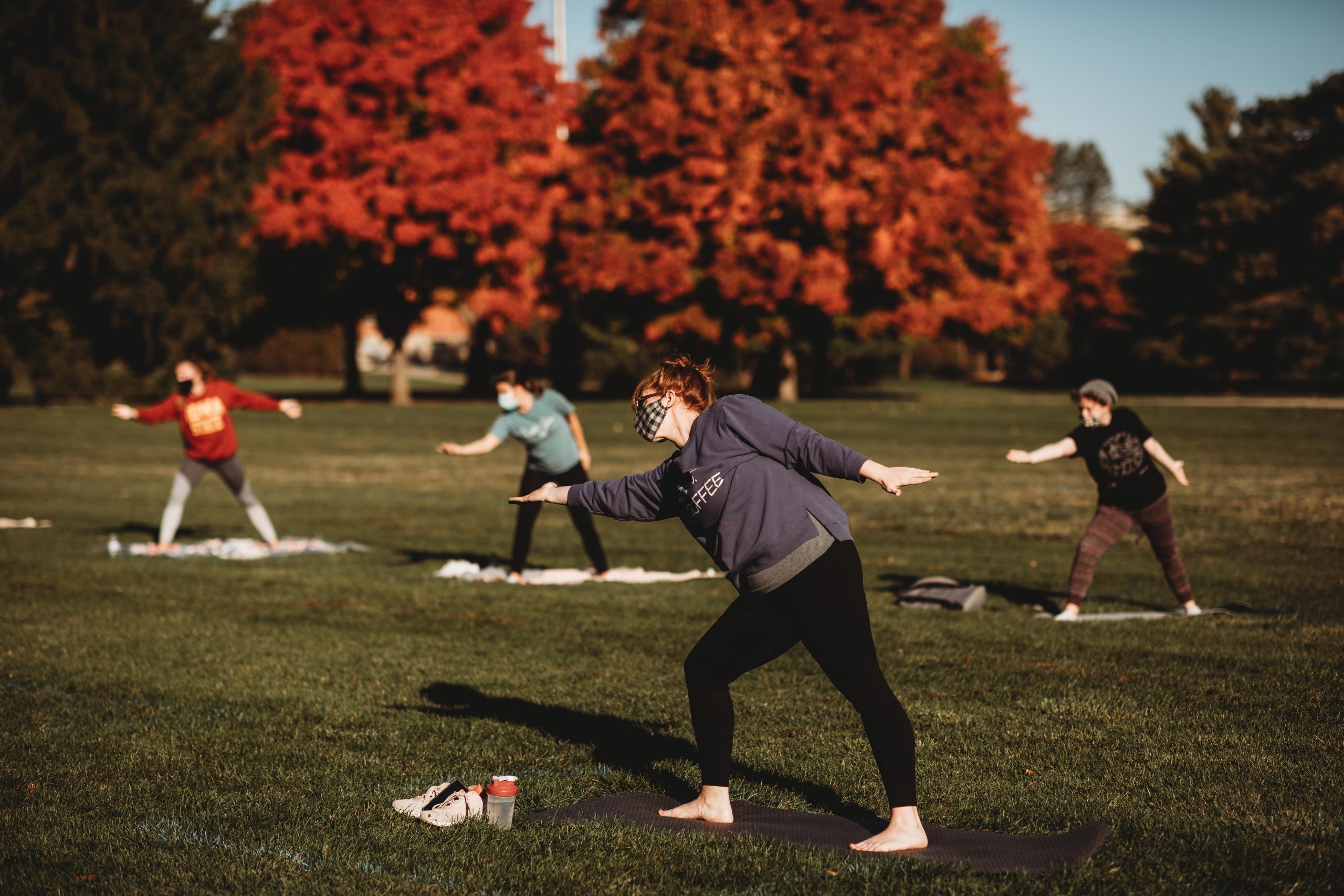 Socially distanced yoga on central campus