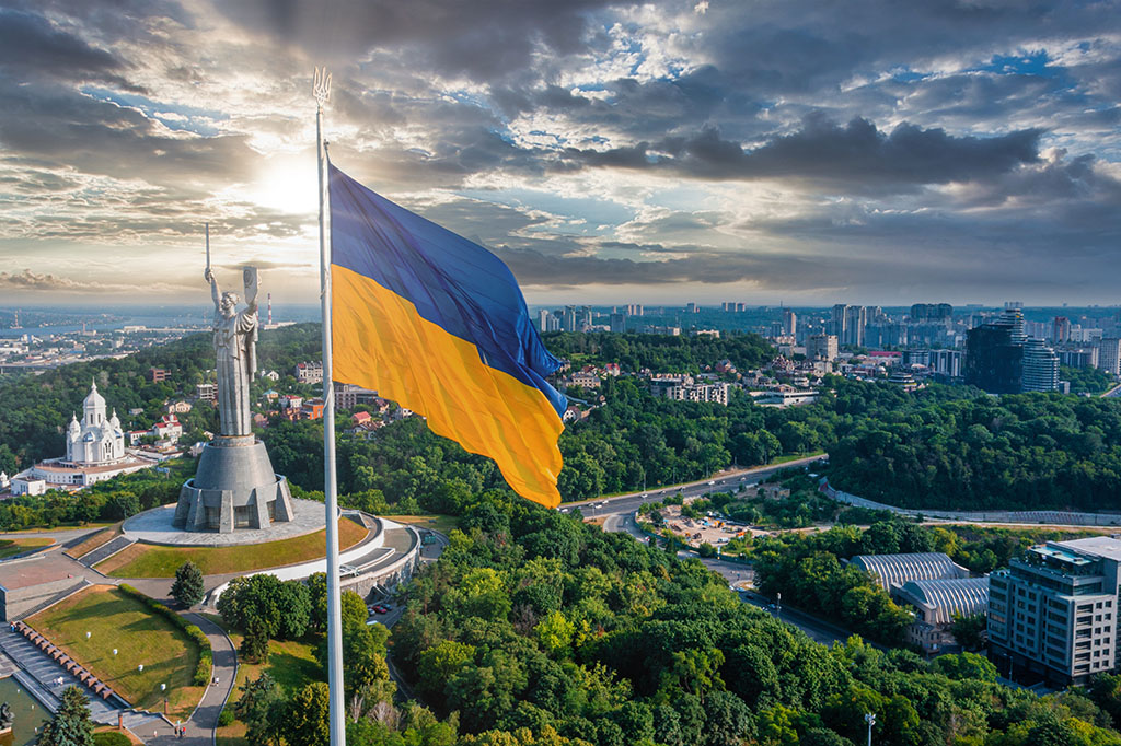 Ukraine flag flies over Kyiv