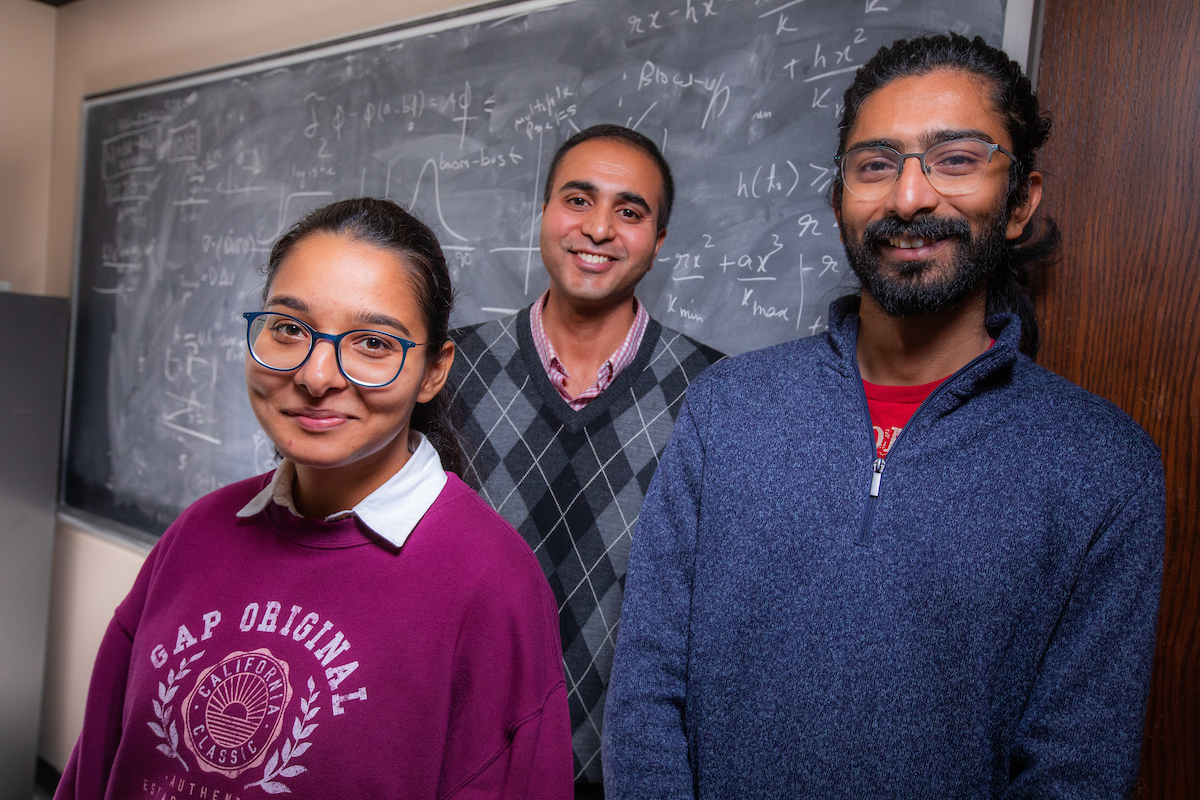 From left, graduate student Urvashi Verma, associate professor Rana Parshad and graduate student Aniket Banerjee.