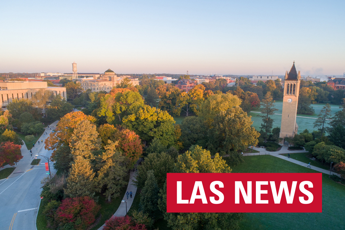 Aerial photo of Iowa State University campus and campanile