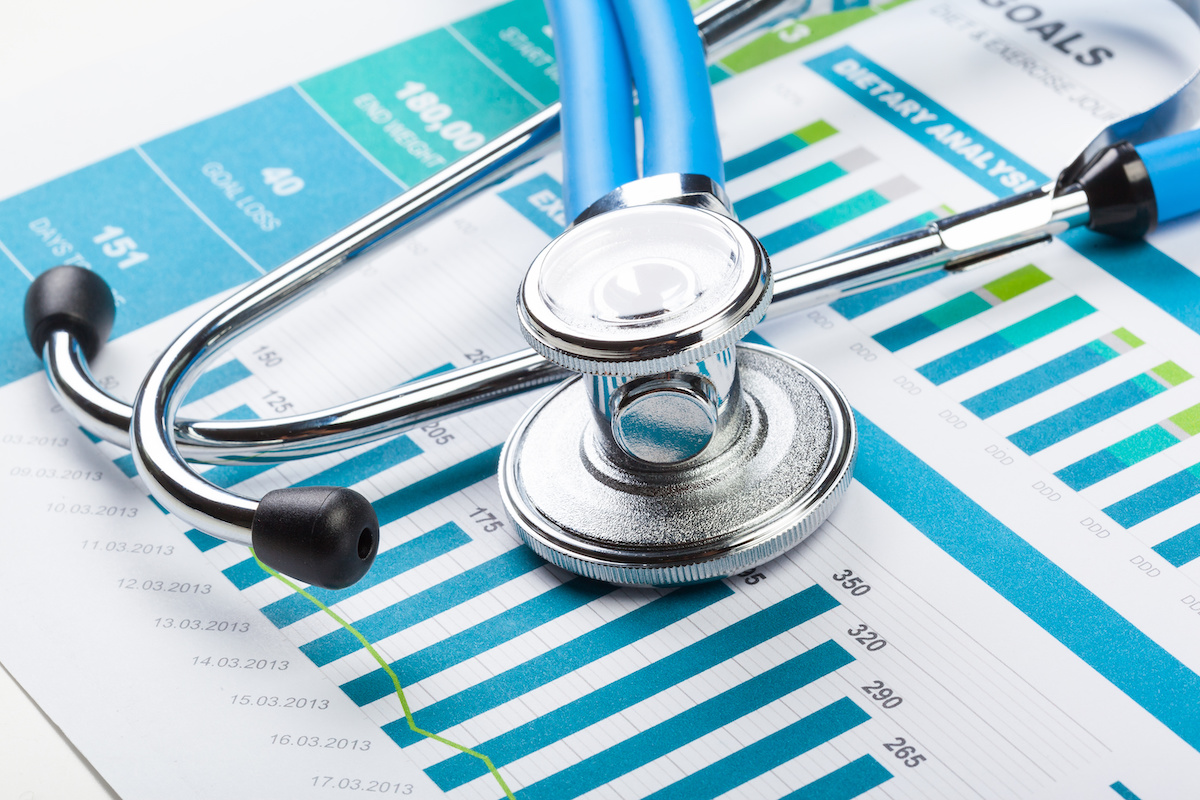 Stethoscope with financial analysis on the desk