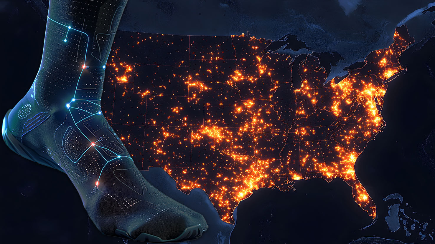 An illustration of a foot and the United States.