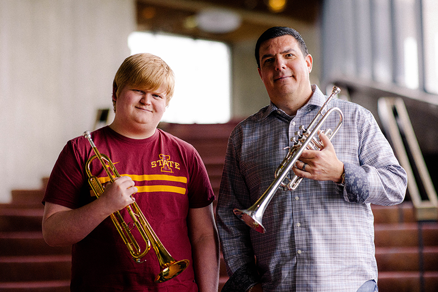 Jacob Aldrich (‘26 agronomy, music) and Andrew Bishop, lecturer in trumpet.