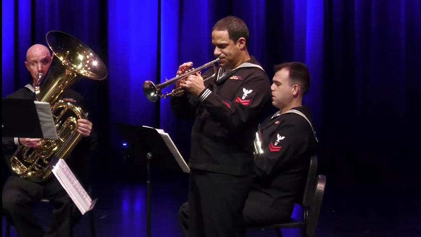 Damien Emilien plays trumpet with the Navy Band Great Lakes.