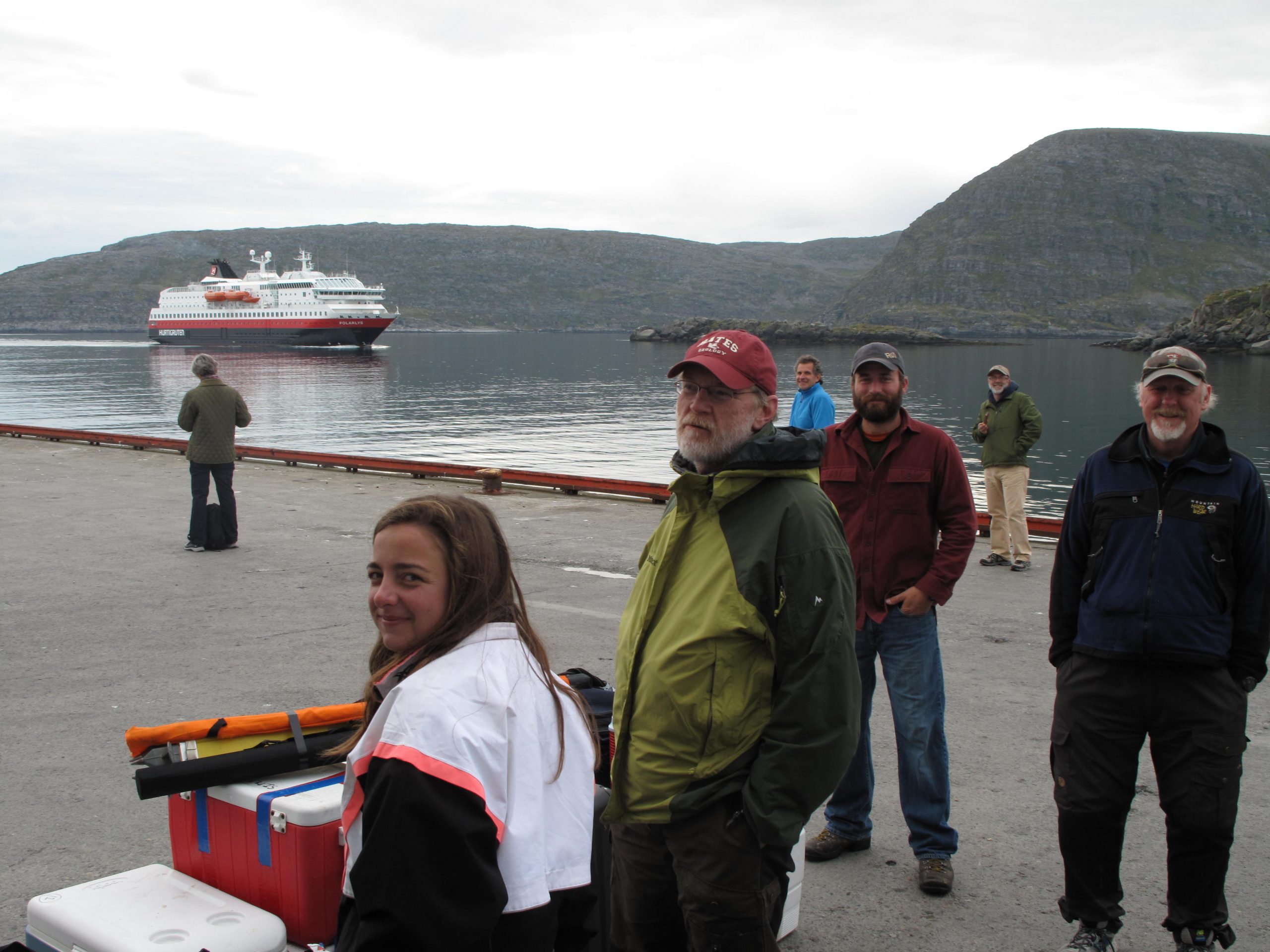 The crew and gear await the Hurtigruten.