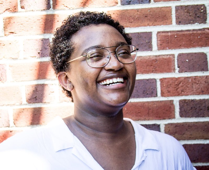 Smiling African American woman with short hair