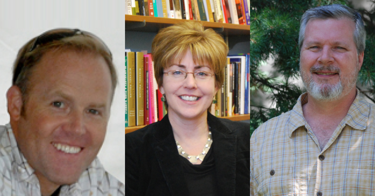 Three headshots side by side, including two white men and a white woman.