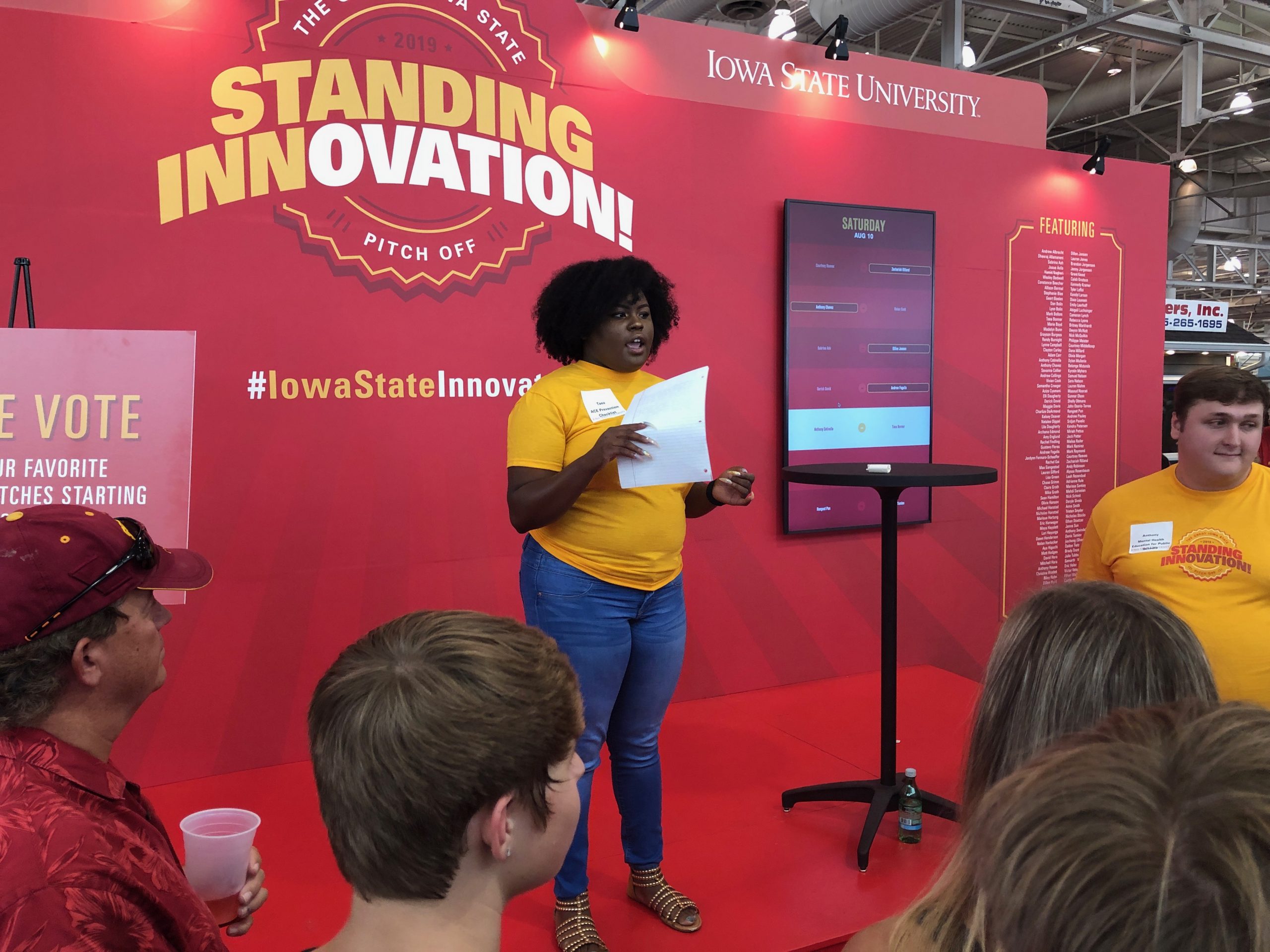 Taea Bonner ('20 criminal justice) participates in the Pitch Off Competition at the Iowa State Fair.