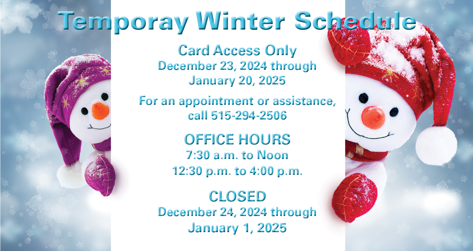 2024 Winter Temporary Winter Schedule