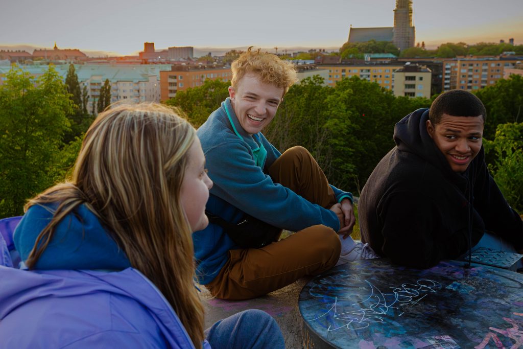 Kanyon Huntington with two other students while studying in Stockholm, Sweden. 
