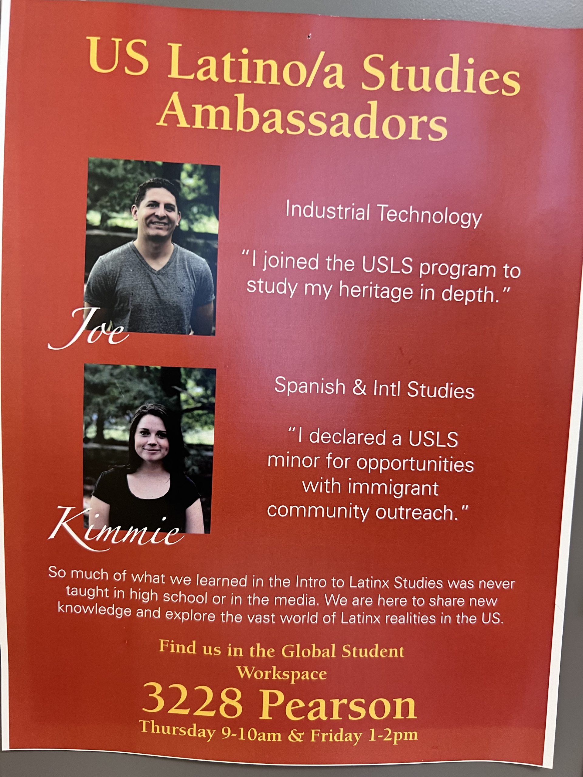 Poster for Joe and Kimmie, US Latino/a Studies Ambassaadors